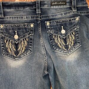 Women's Blue Boot Cut Jeans with Embroidery